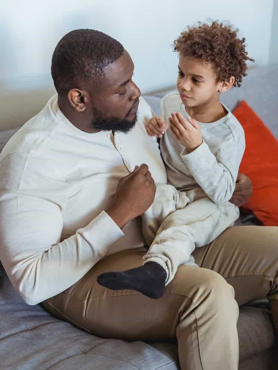 father talking to his child instead of yelling